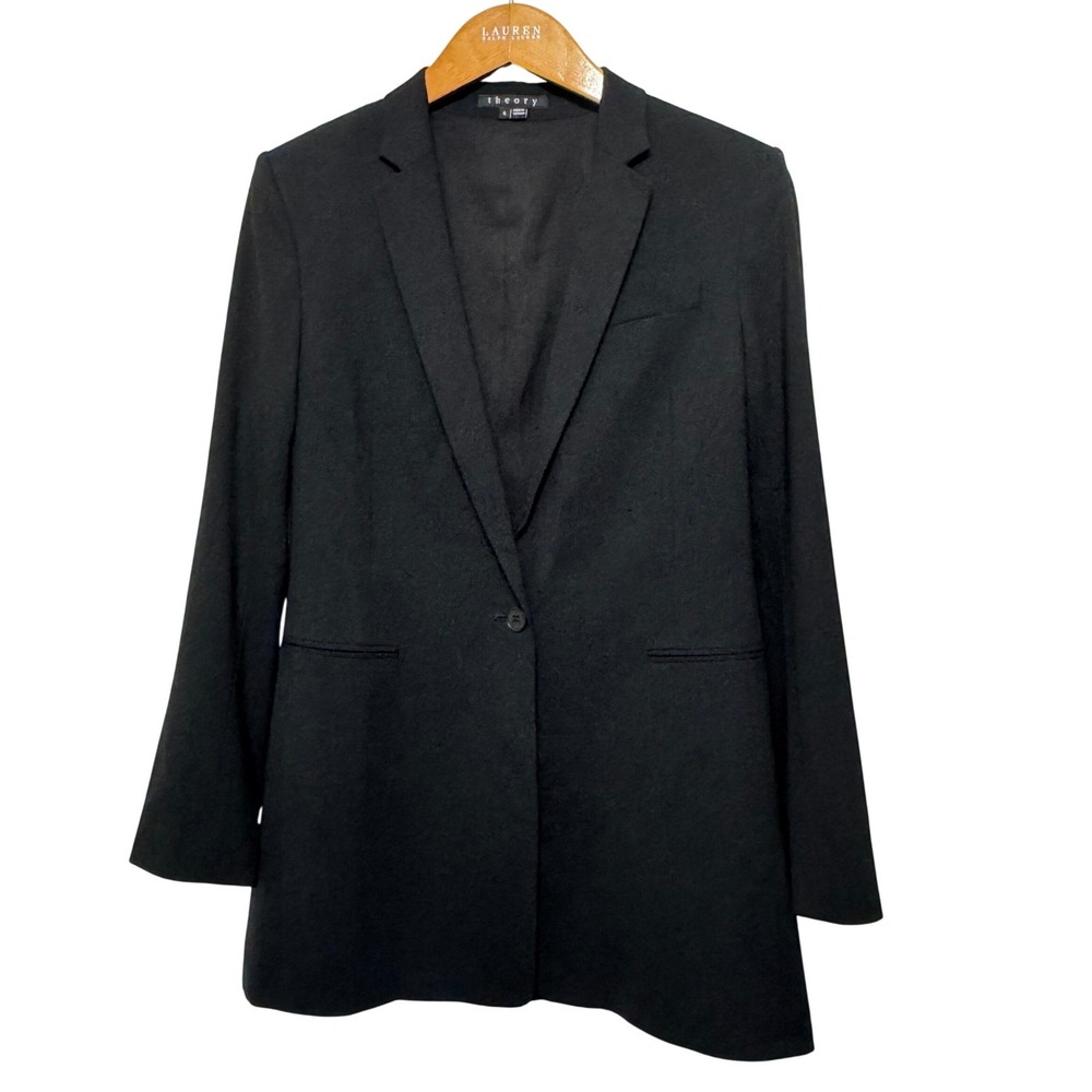 Theory Wool‎ One Button Blazer Size 8 Black